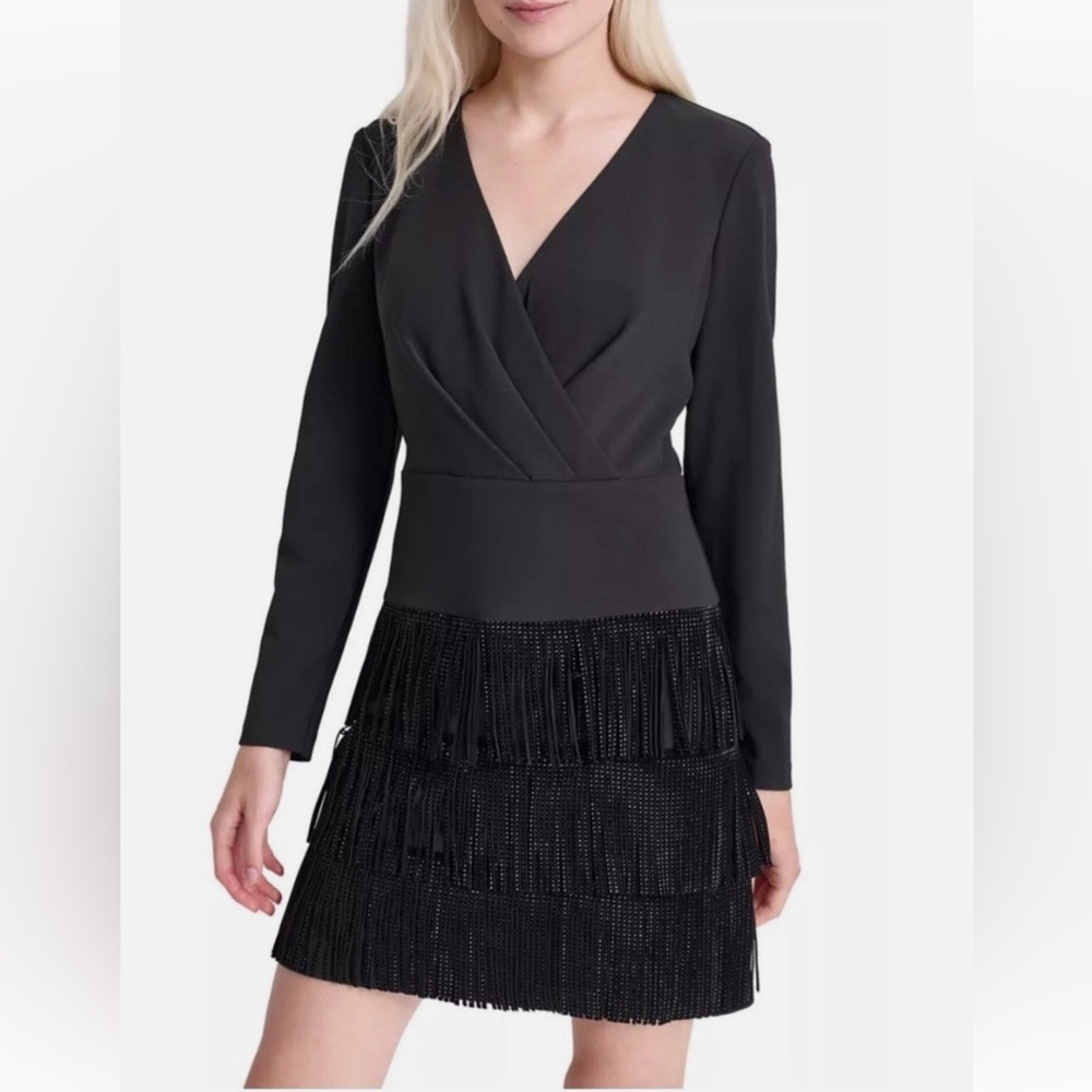 DKNY Black Drop Waist Dress with Tassel